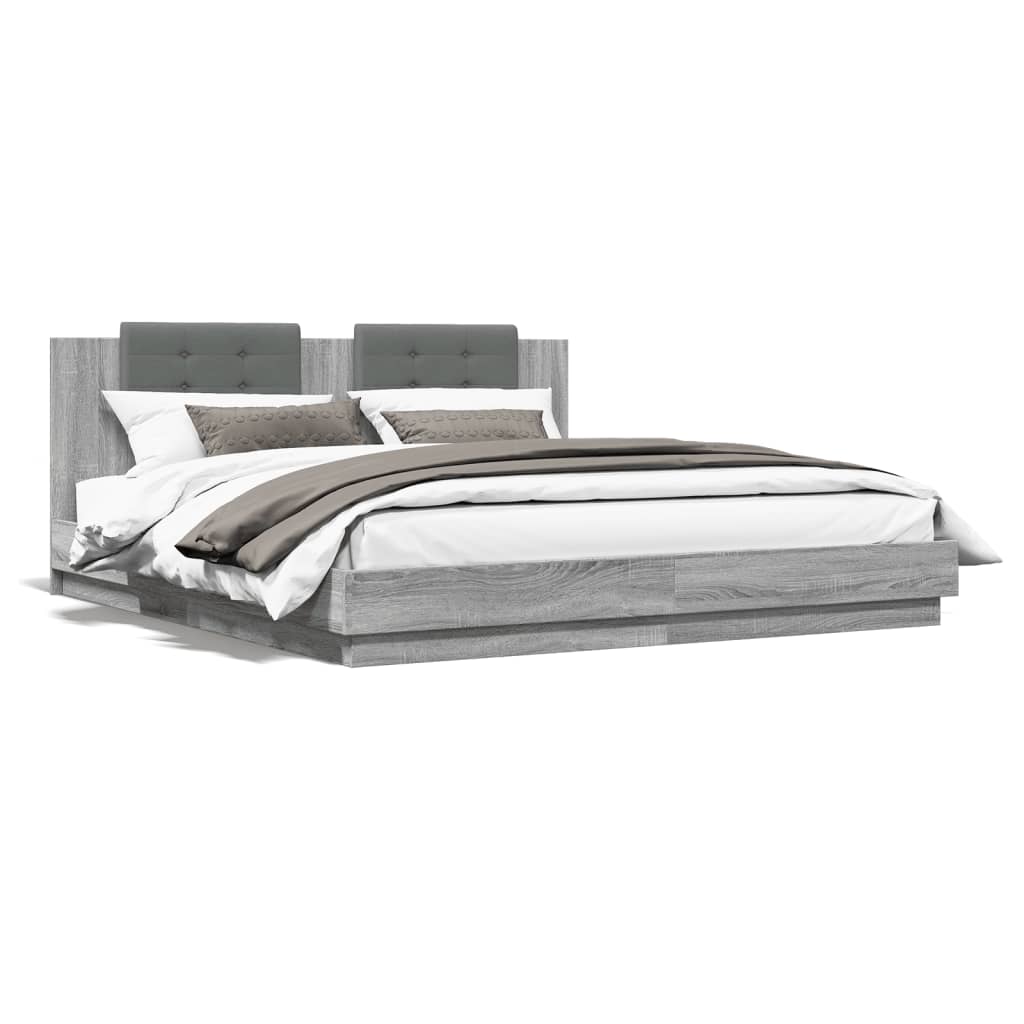 Cadre de lit avec LED sans matelas sonoma gris 160x200 cm