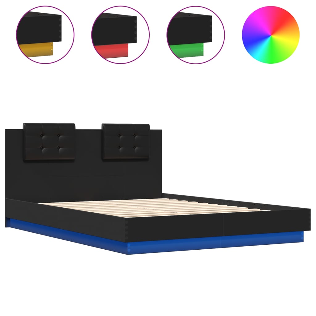 Bed frame with LED without mattress black 150x200 cm