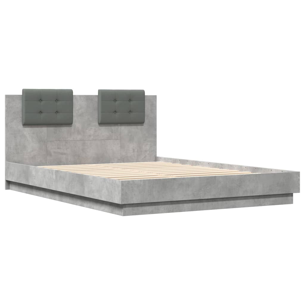 Cadre de lit avec LED sans matelas gris béton 150x200 cm