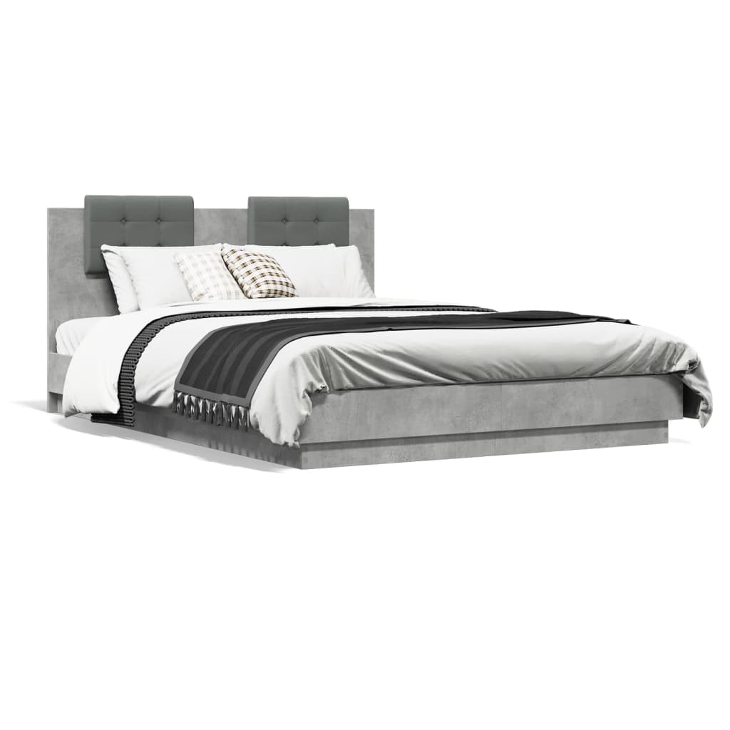 Cadre de lit avec LED sans matelas gris béton 150x200 cm