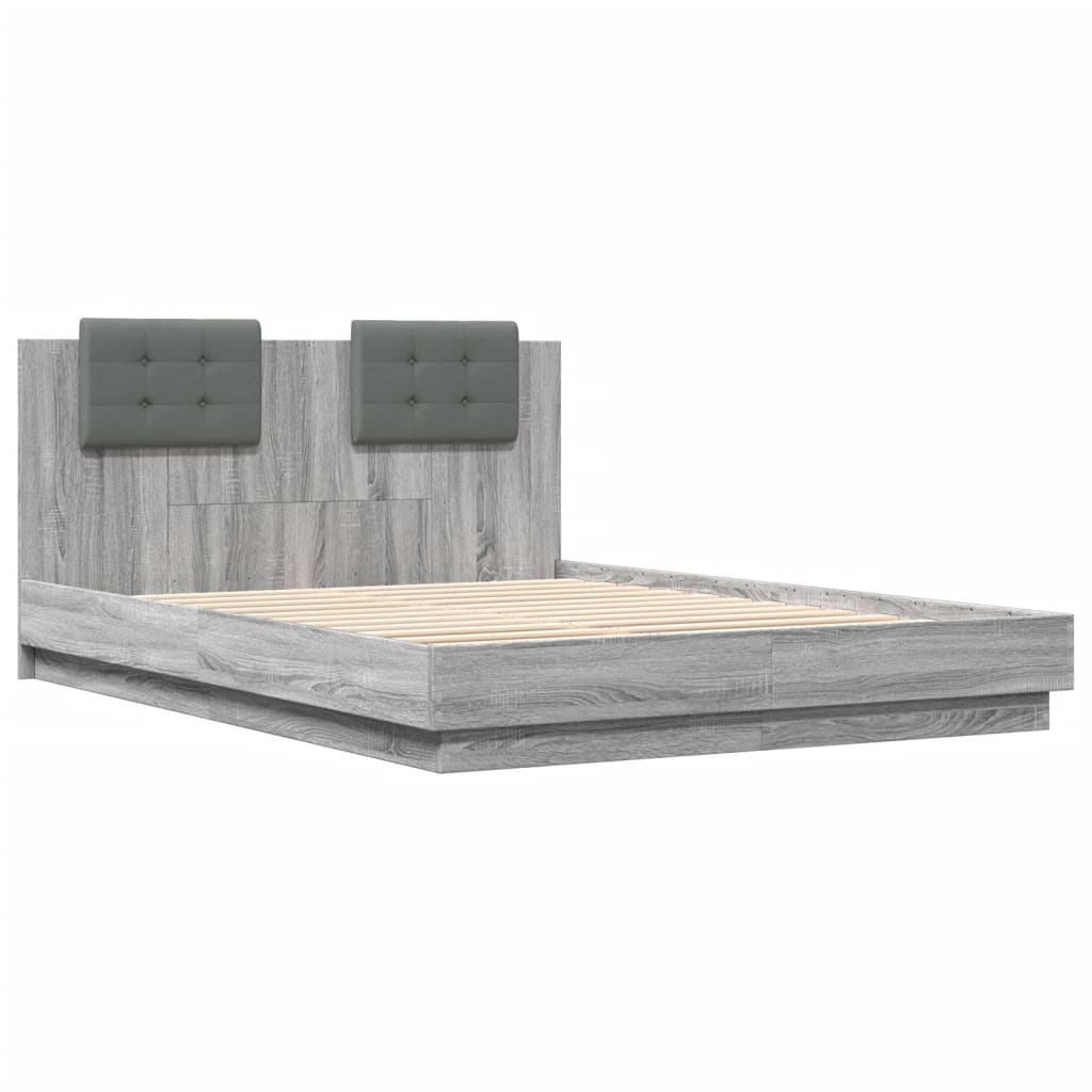 Cadre de lit avec LED sans matelas sonoma gris 150x200 cm