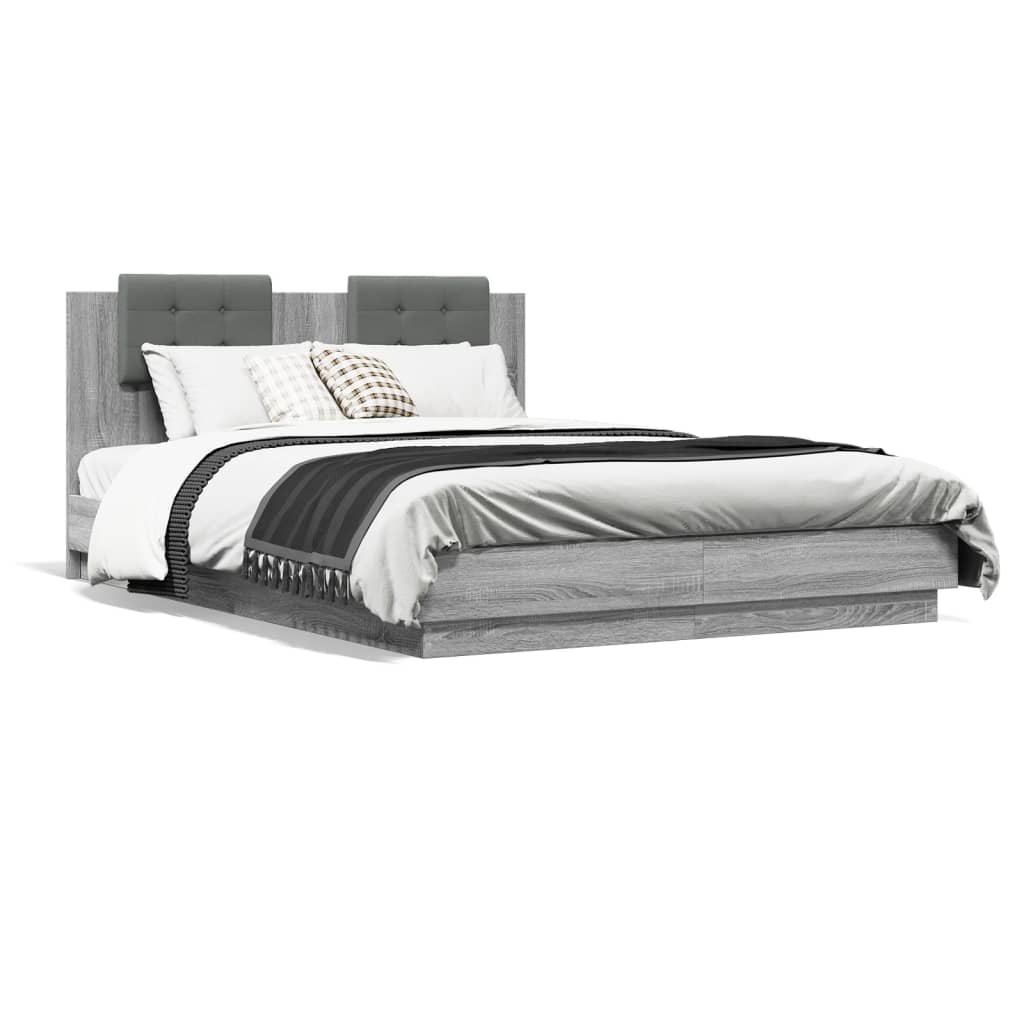 Cadre de lit avec LED sans matelas sonoma gris 150x200 cm