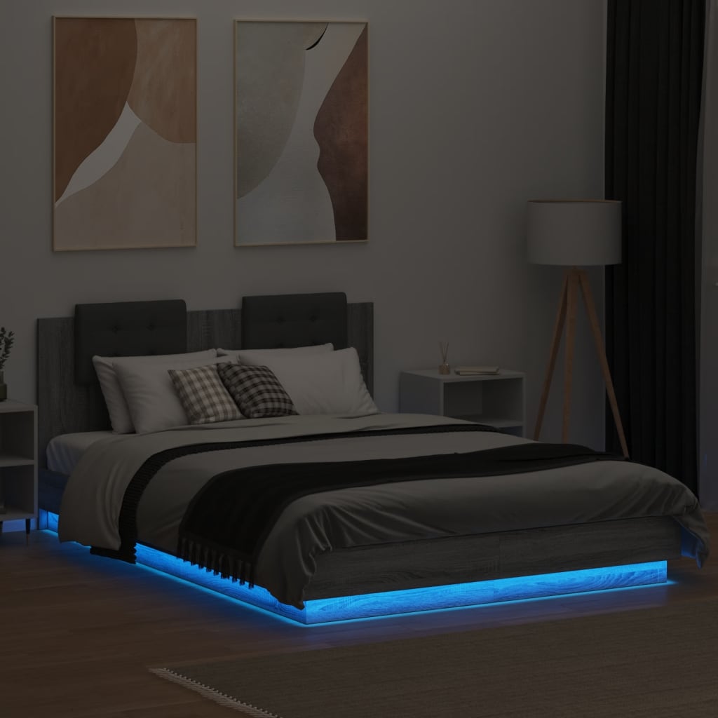 Cadre de lit avec LED sans matelas sonoma gris 140x200 cm