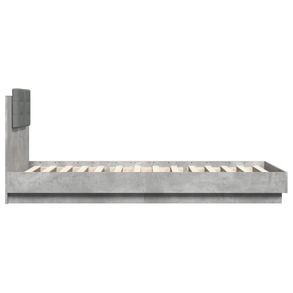 Cadre de lit avec LED sans matelas gris béton 100x200 cm