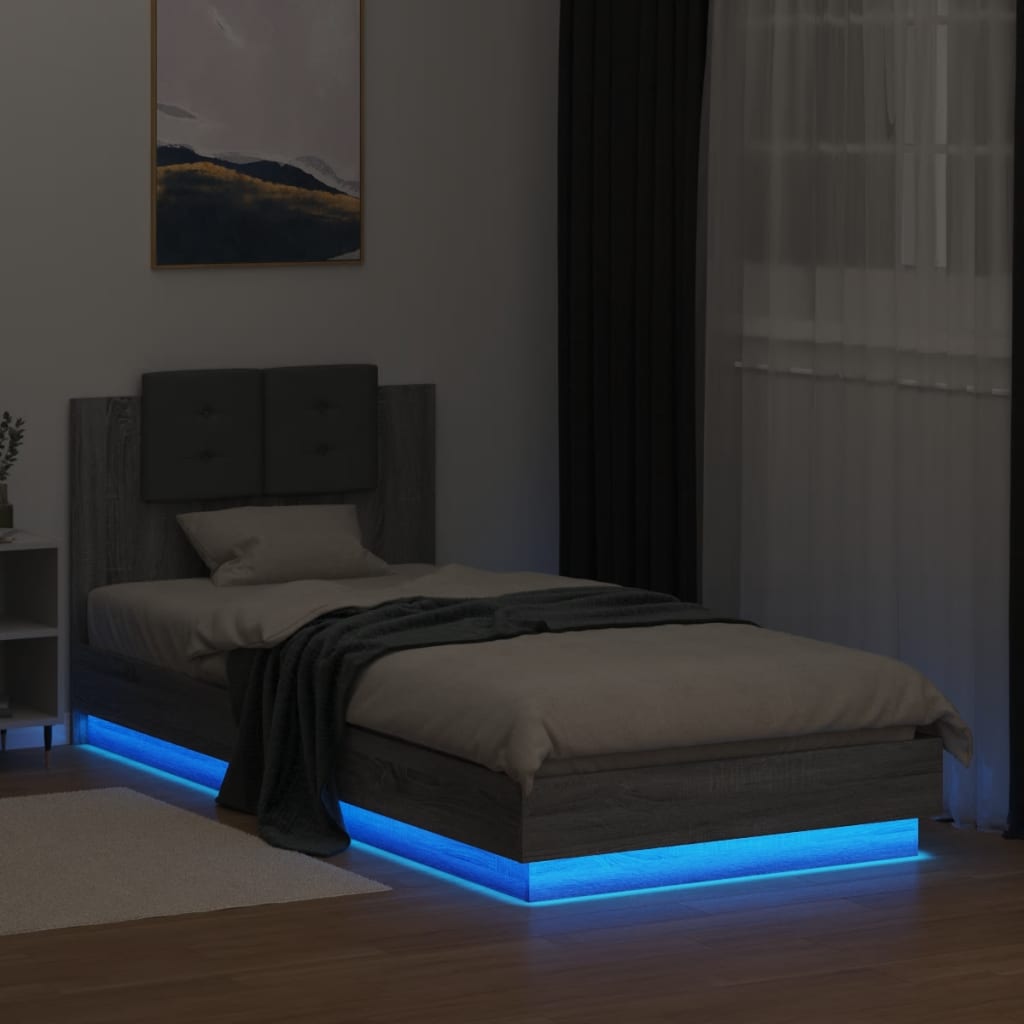 Cadre de lit avec LED sans matelas sonoma gris 100x200 cm