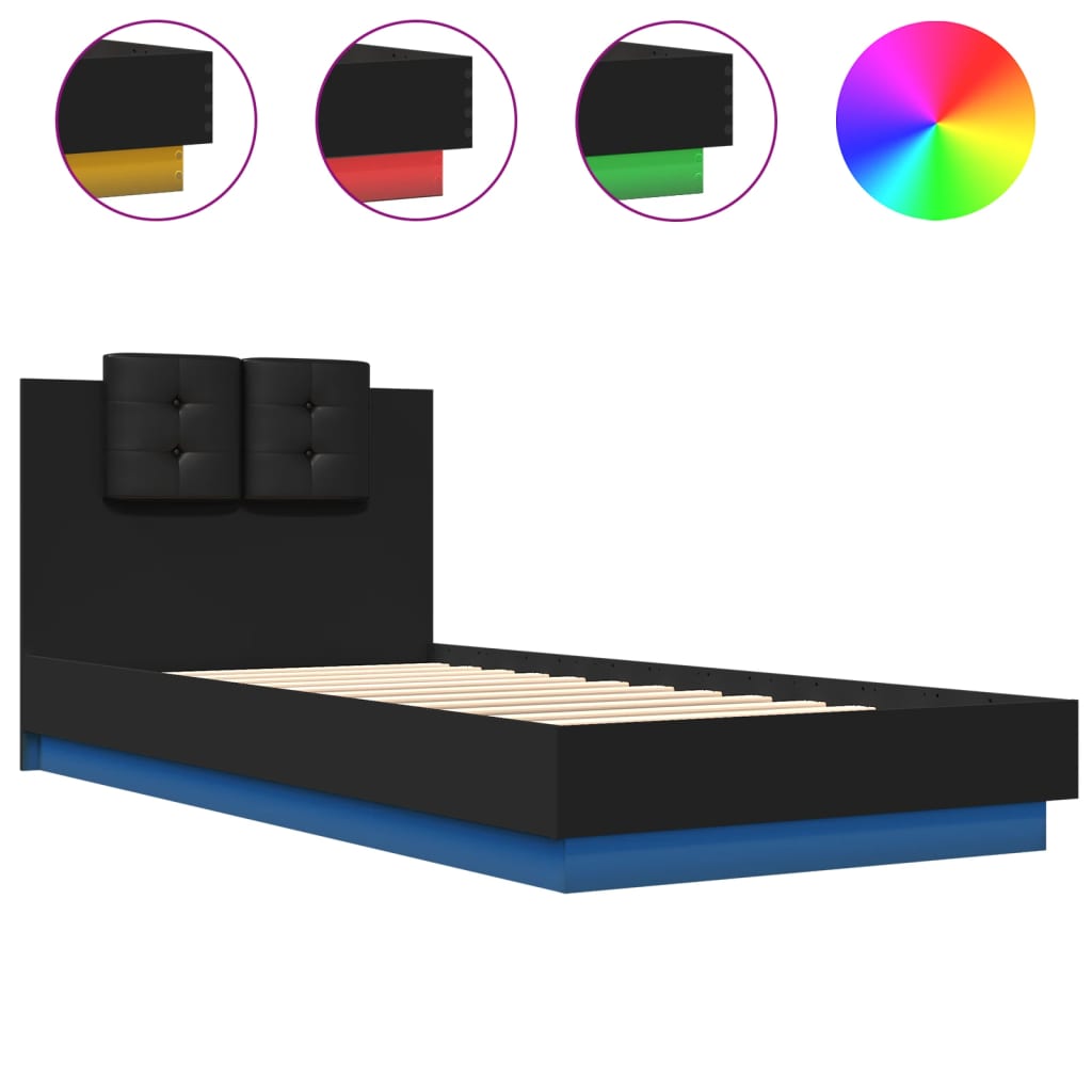 Cadre de lit avec LED sans matelas noir 90x200 cm