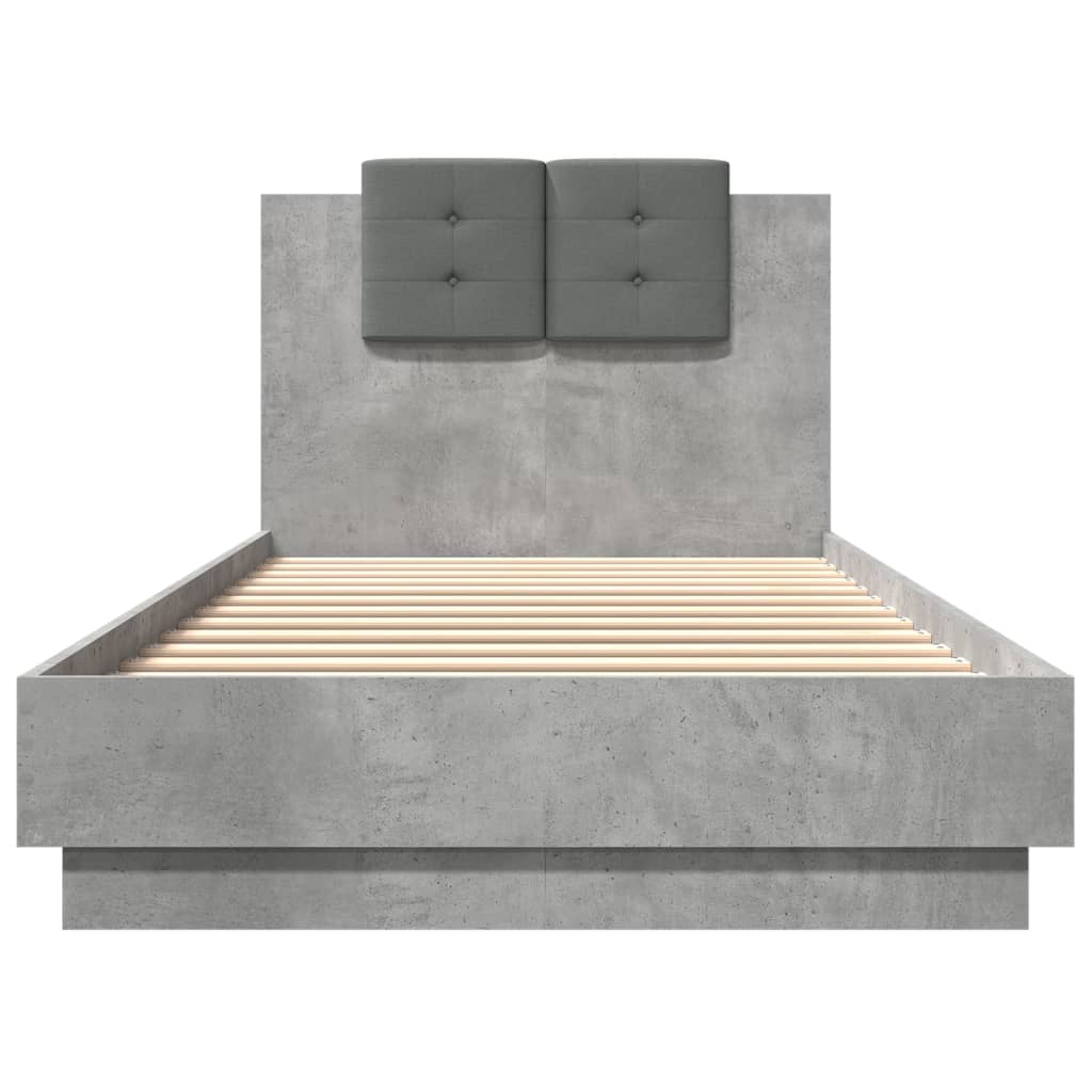 Cadre de lit avec LED sans matelas gris béton 90x200 cm