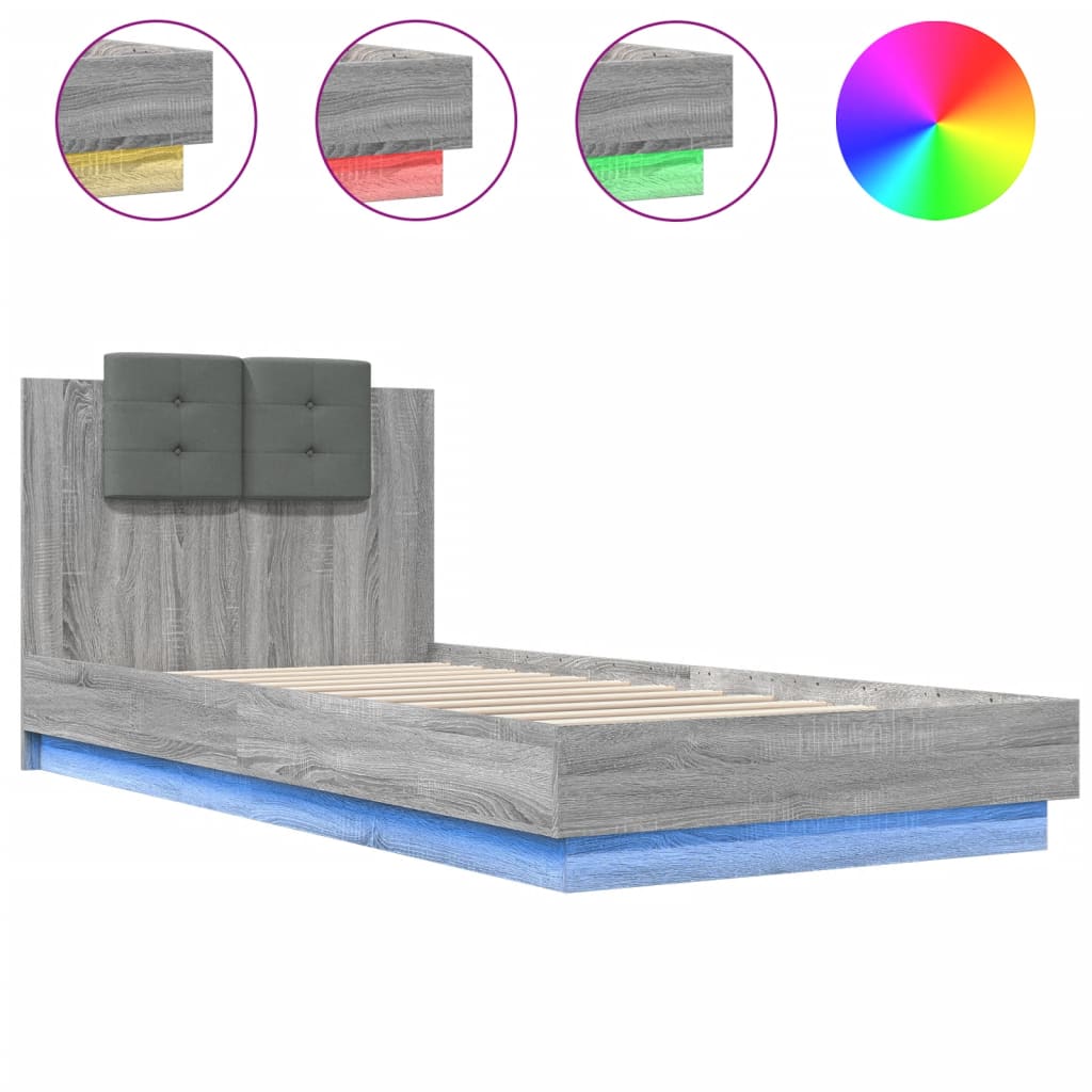 Cadre de lit avec LED sans matelas sonoma gris 90x200 cm