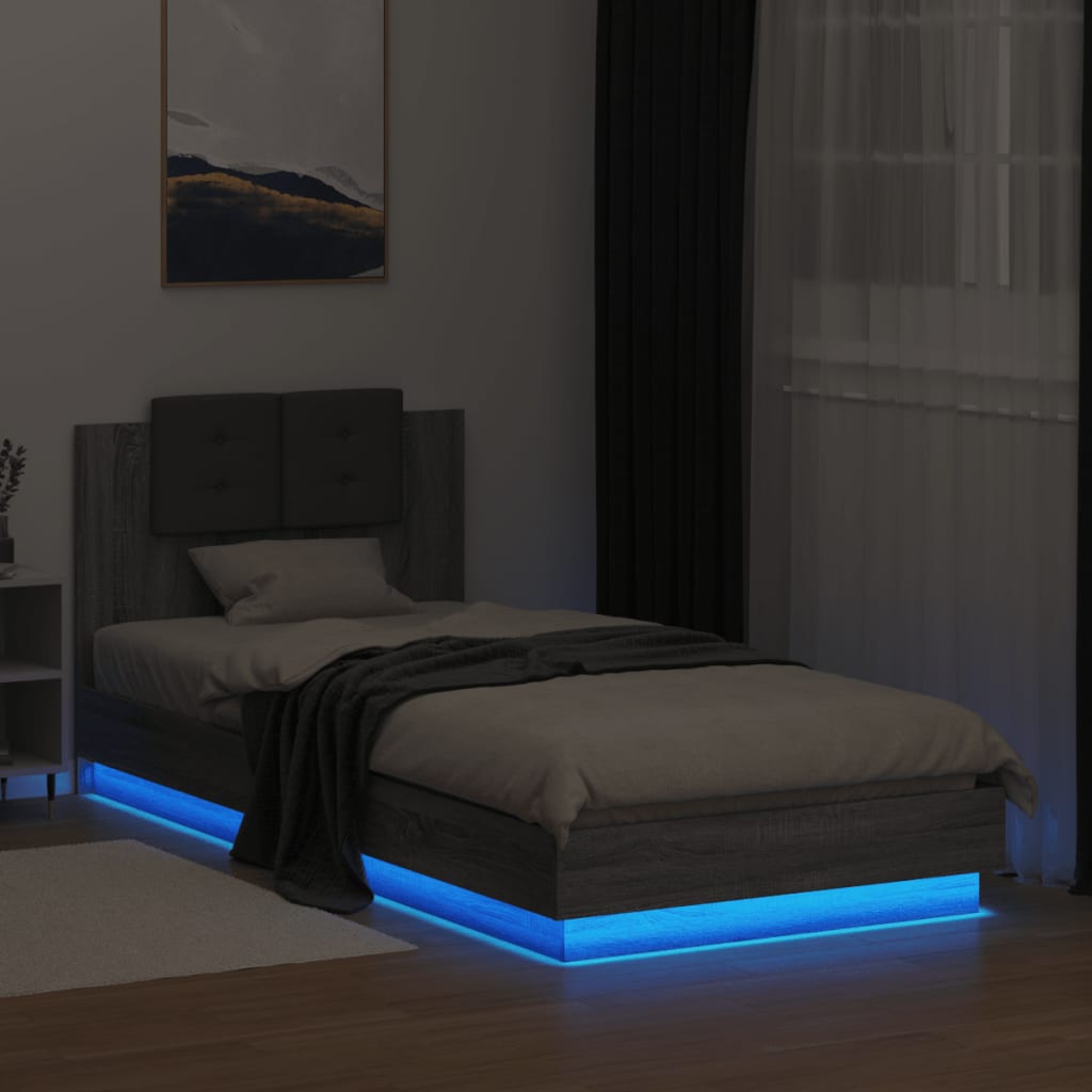 Cadre de lit avec LED sans matelas sonoma gris 90x200 cm