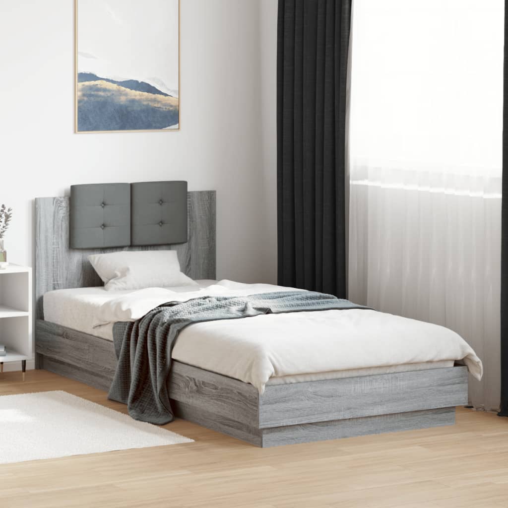 Cadre de lit avec LED sans matelas sonoma gris 90x200 cm