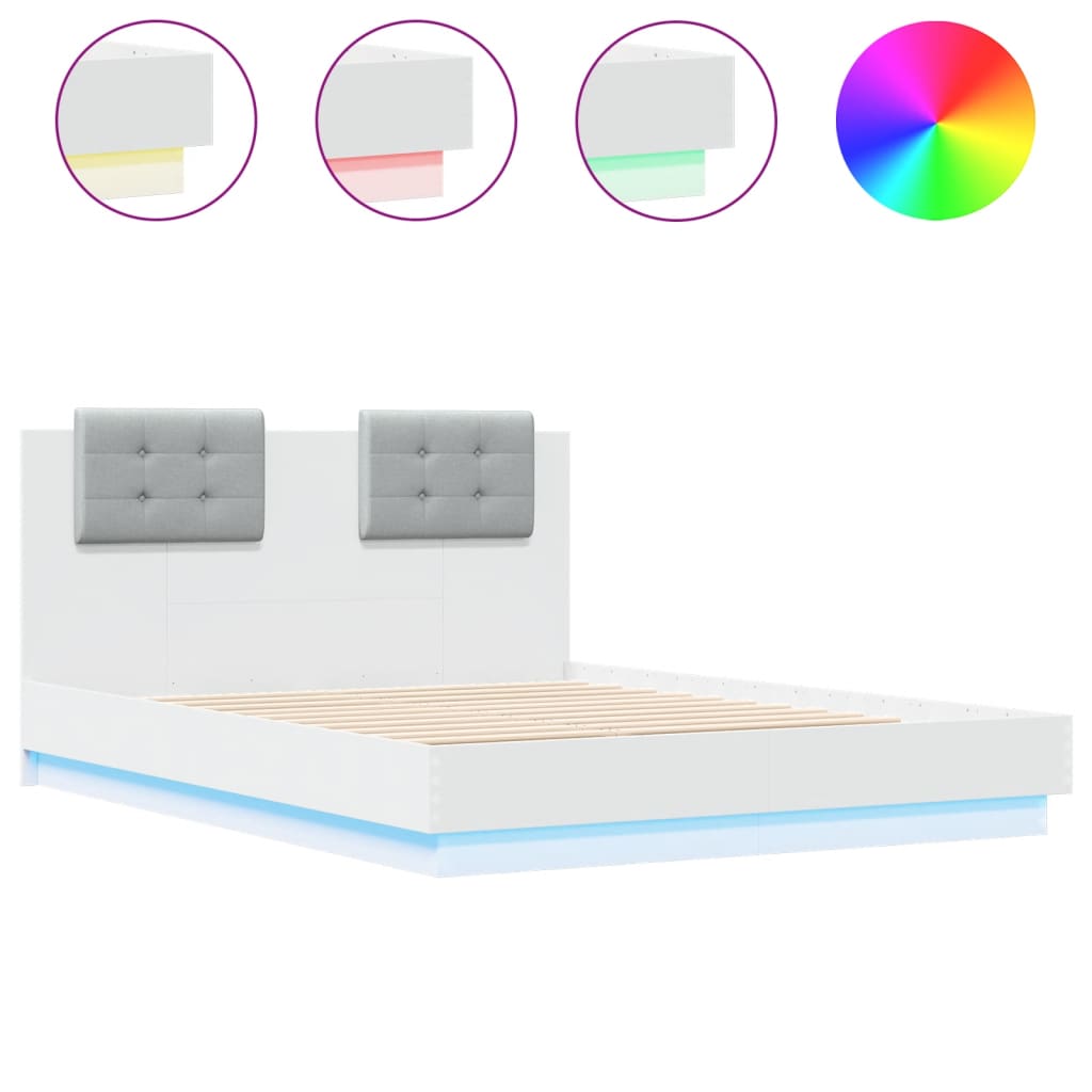 Bed frame with LED without mattress white 140x190 cm