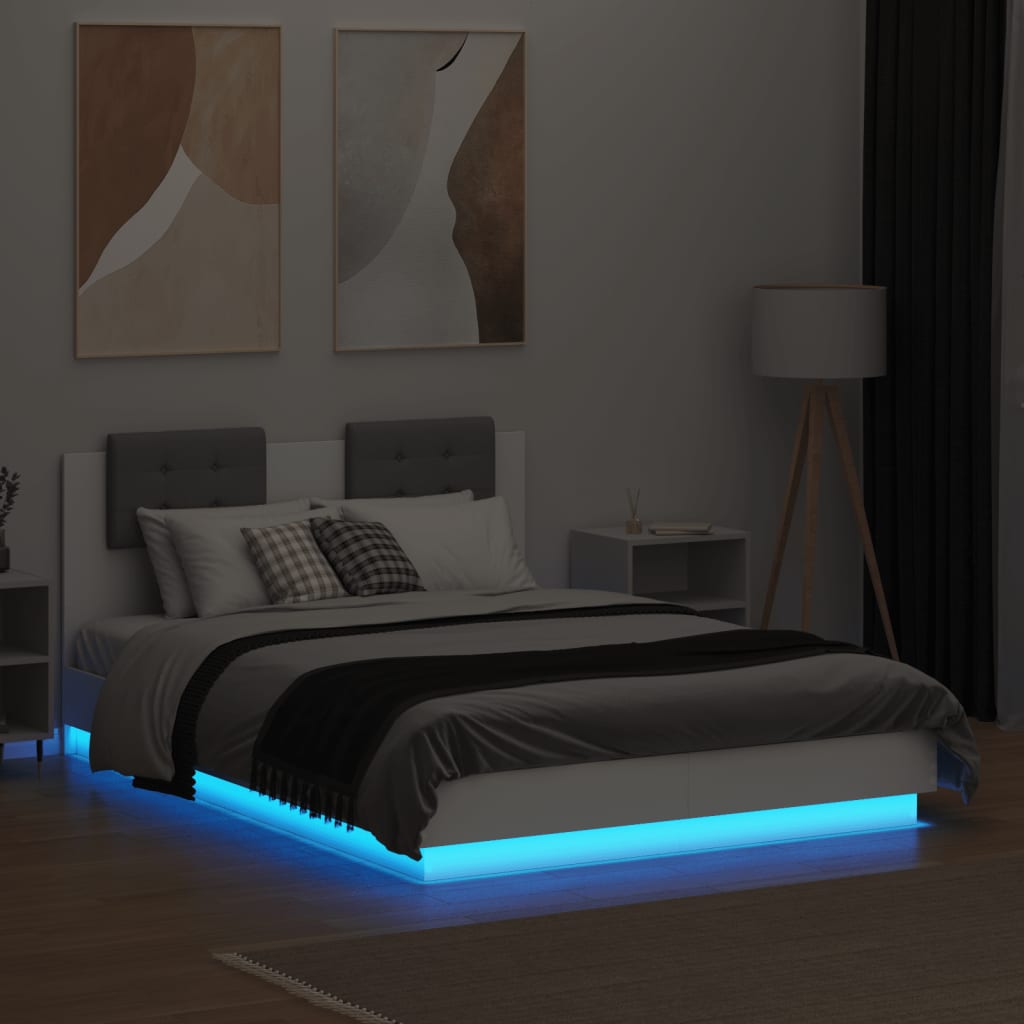 Bed frame with LED without mattress white 140x190 cm