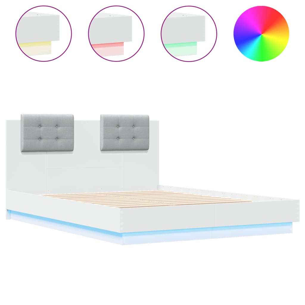 Bed frame with LED without mattress white 135x190 cm