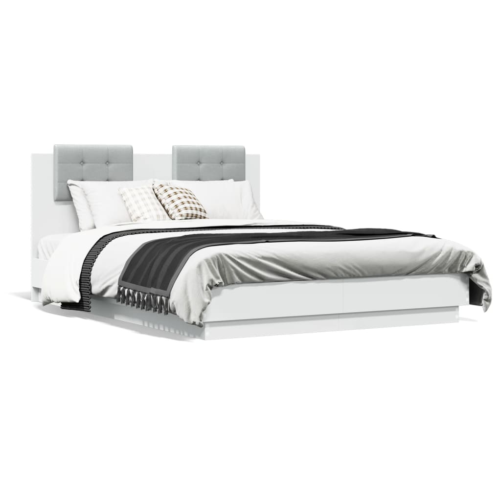 Bed frame with LED without mattress white 135x190 cm