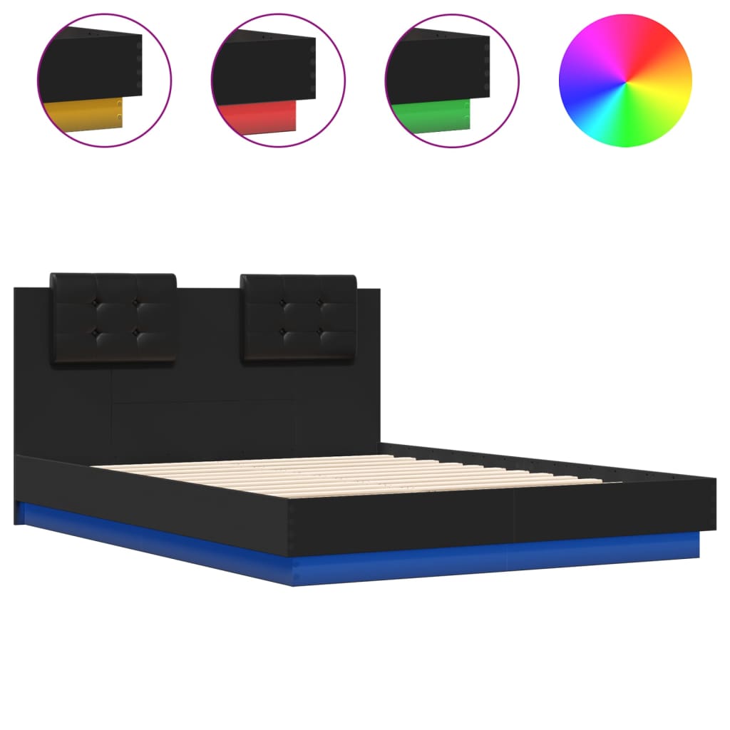 Cadre de lit avec LED sans matelas noir 135x190 cm