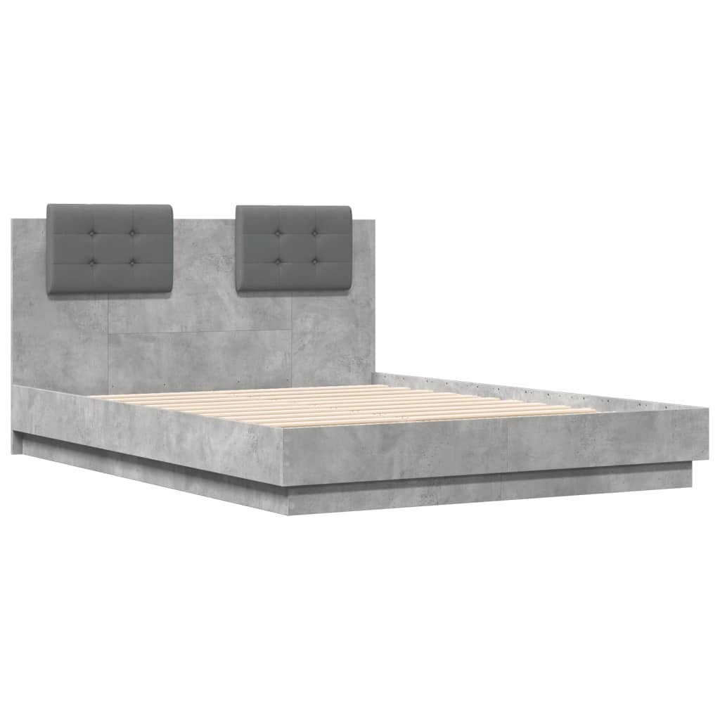 Cadre de lit avec LED sans matelas gris béton 135x190 cm