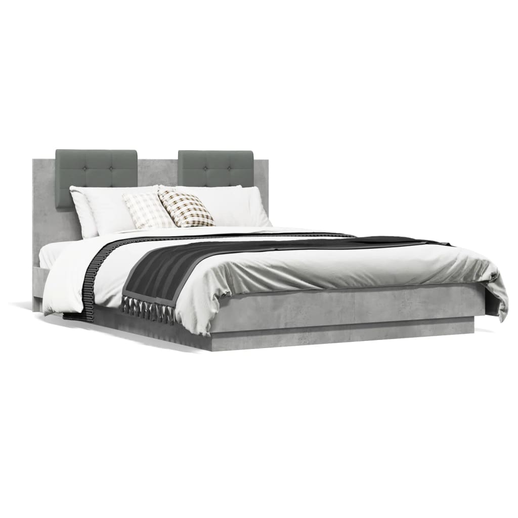 Cadre de lit avec LED sans matelas gris béton 135x190 cm