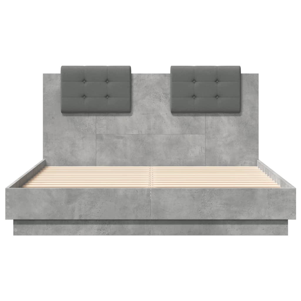 Cadre de lit avec LED sans matelas gris béton 135x190 cm