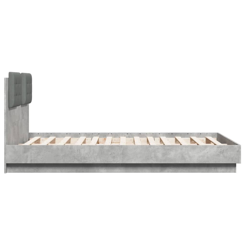 Cadre de lit avec LED sans matelas gris béton 135x190 cm