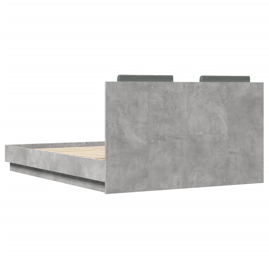 Cadre de lit avec LED sans matelas gris béton 135x190 cm