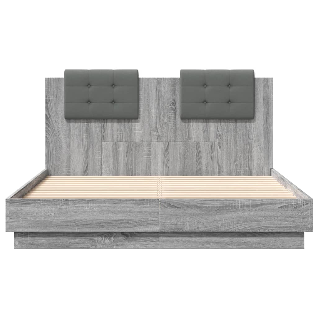 Cadre de lit avec LED sans matelas sonoma gris 135x190 cm