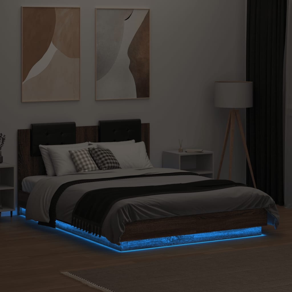 Cadre de lit avec LED sans matelas chêne marron 135x190 cm