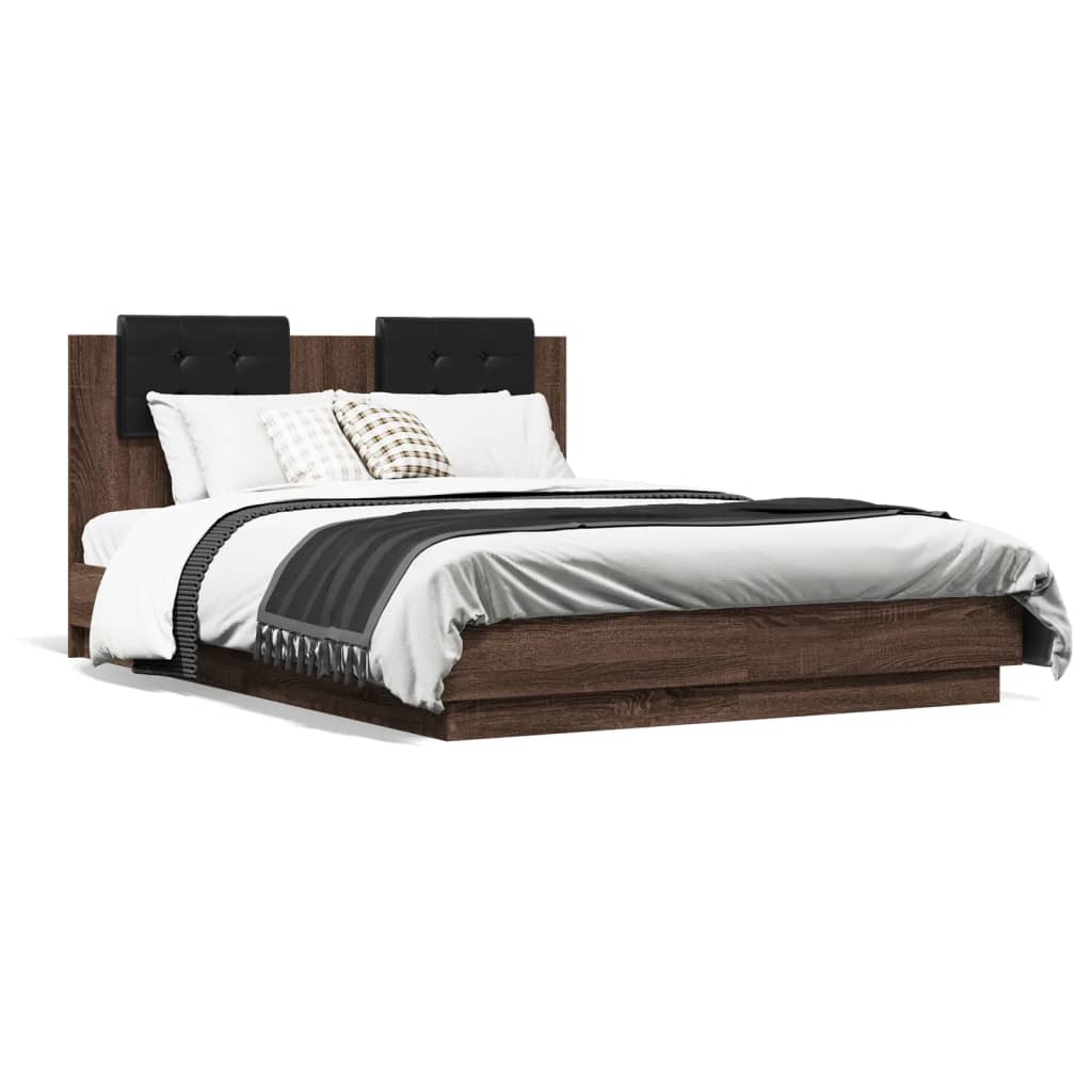 Cadre de lit avec LED sans matelas chêne marron 135x190 cm