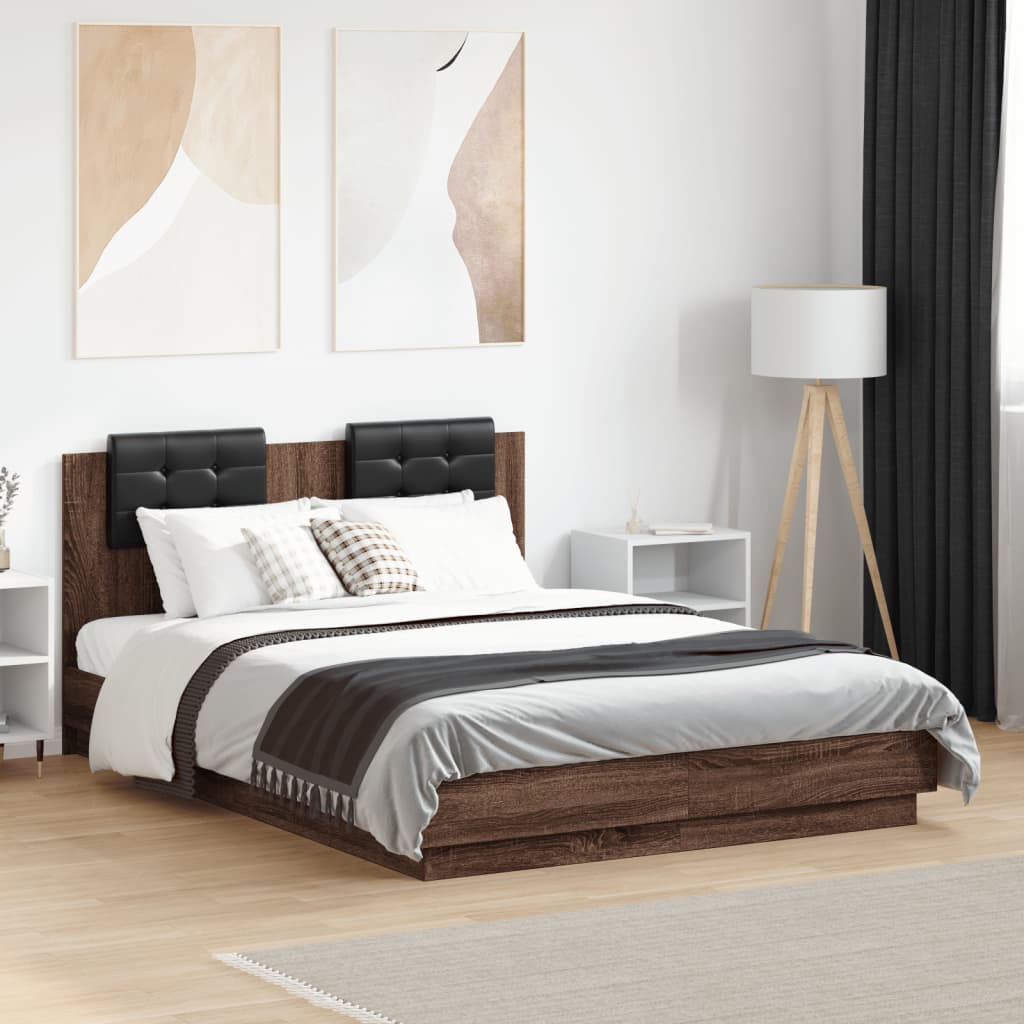 Cadre de lit avec LED sans matelas chêne marron 135x190 cm