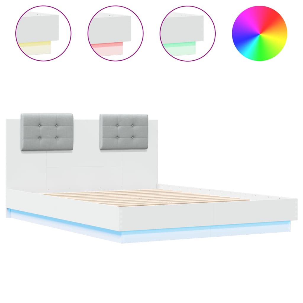 Cadre de lit avec LED sans matelas blanc 120x190 cm