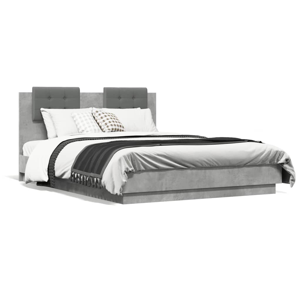 Cadre de lit avec LED sans matelas gris béton 120x190 cm