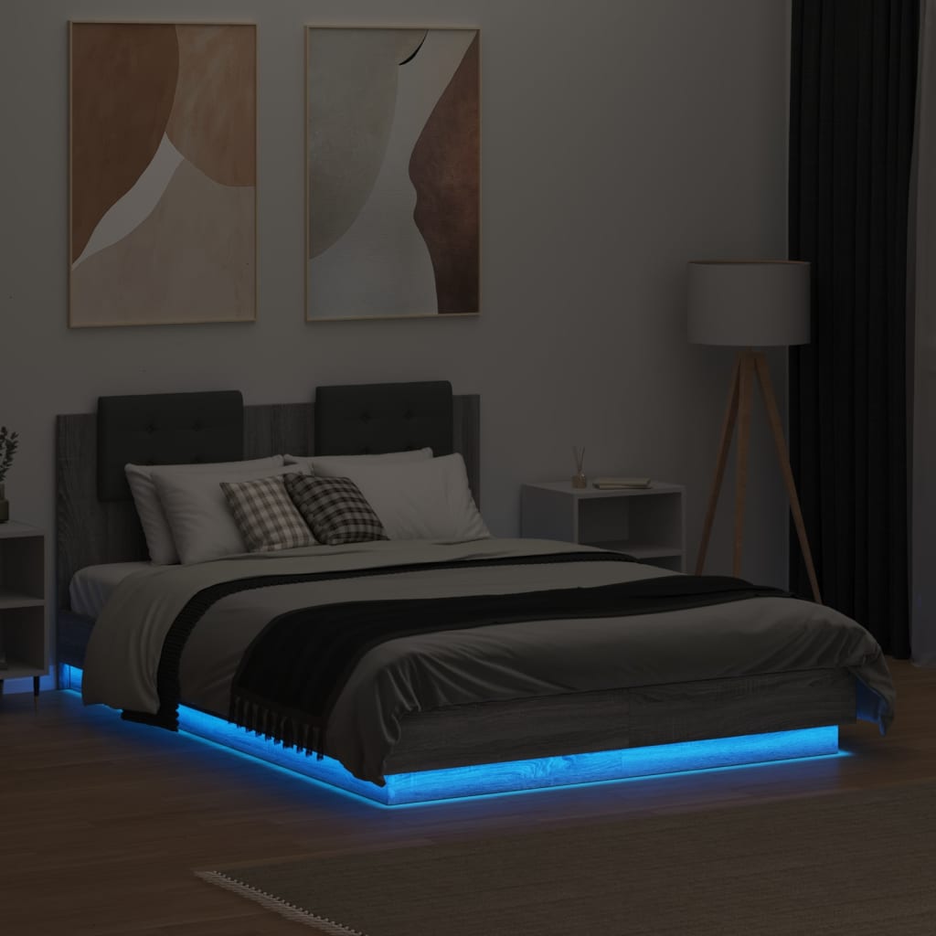 Cadre de lit avec LED sans matelas sonoma gris 120x190 cm