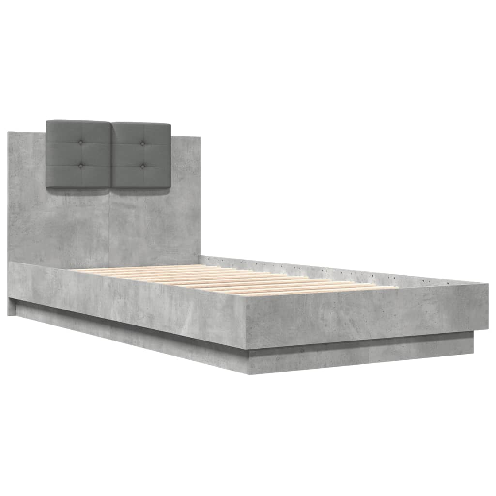 Cadre de lit avec LED sans matelas gris béton 90x190 cm