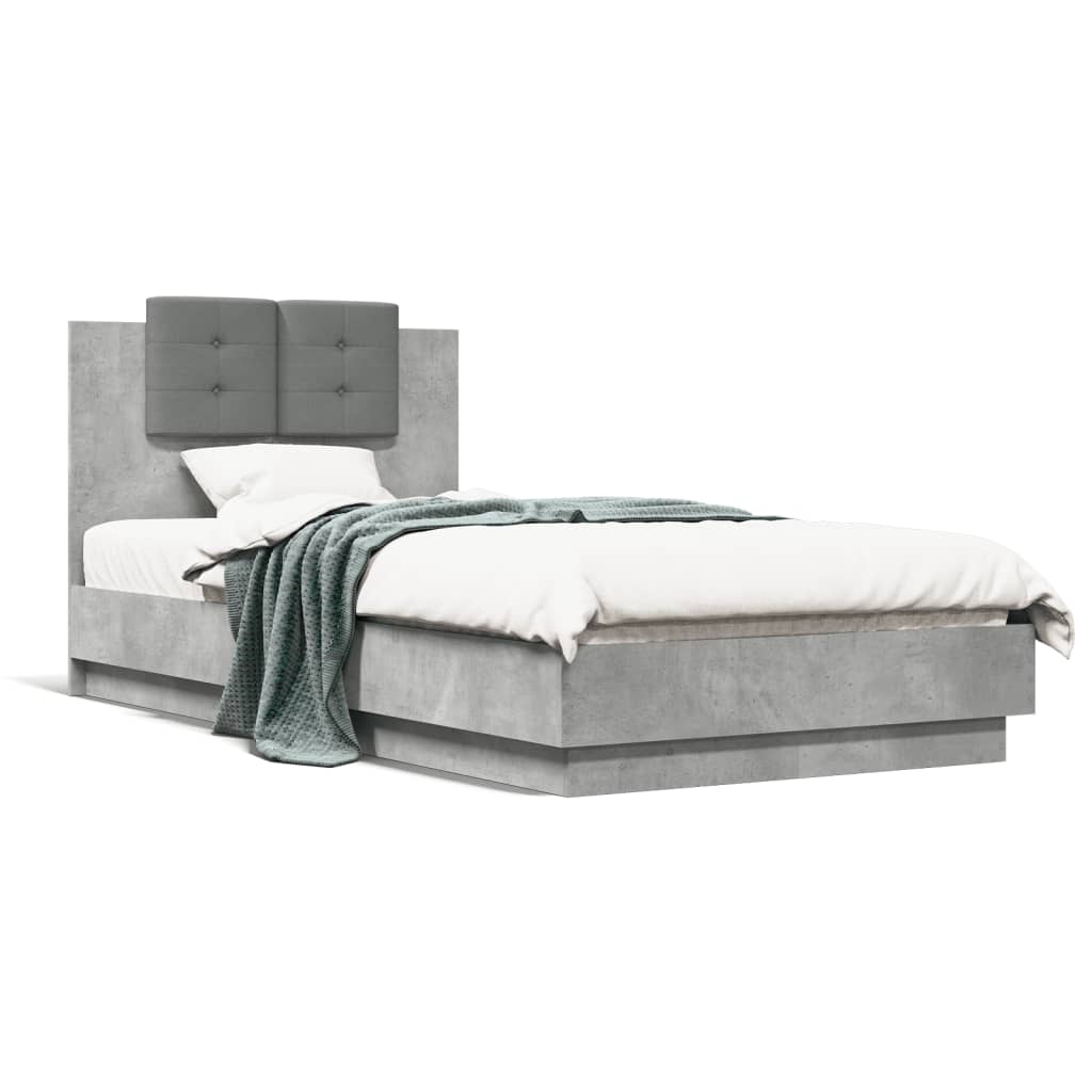 Cadre de lit avec LED sans matelas gris béton 90x190 cm