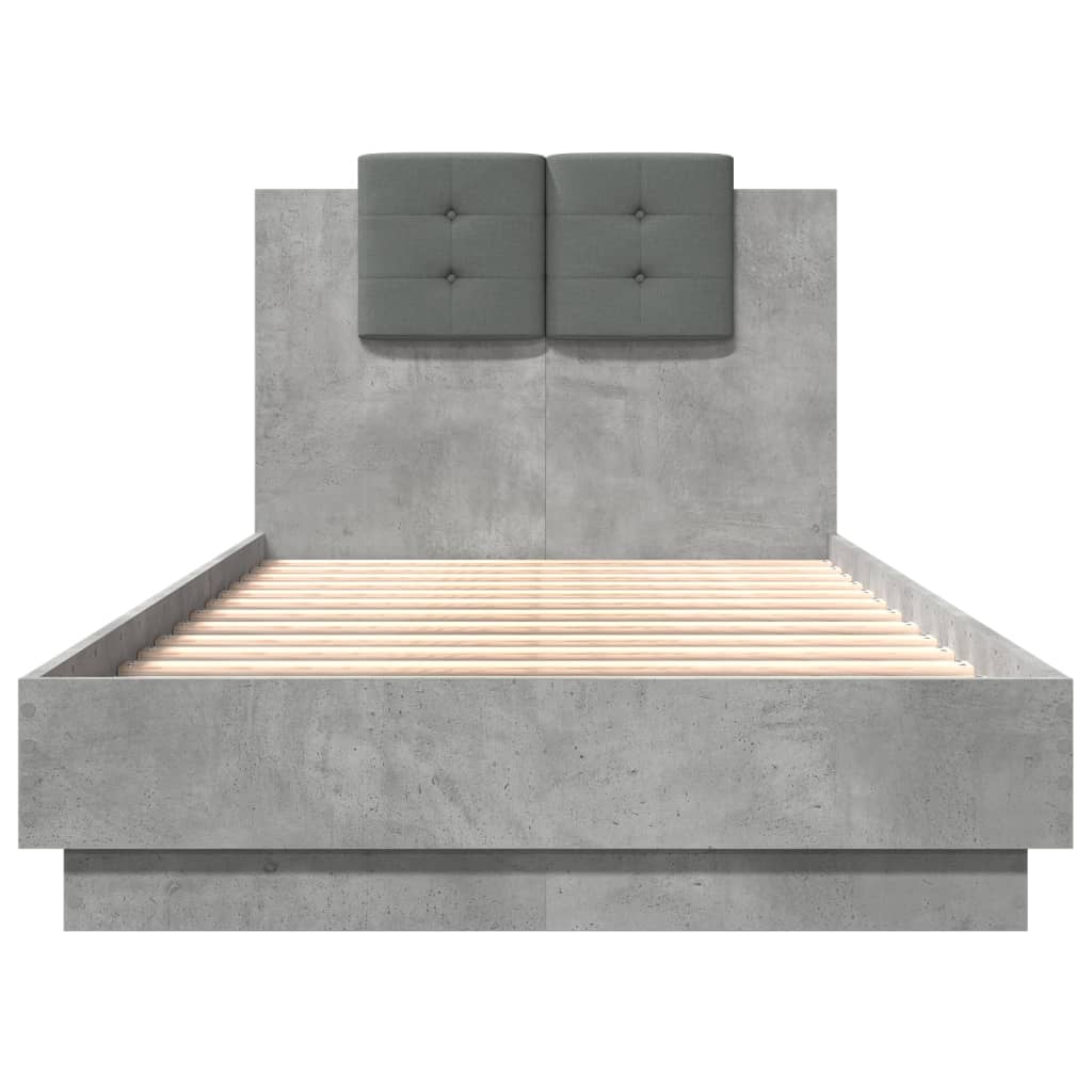 Cadre de lit avec LED sans matelas gris béton 90x190 cm