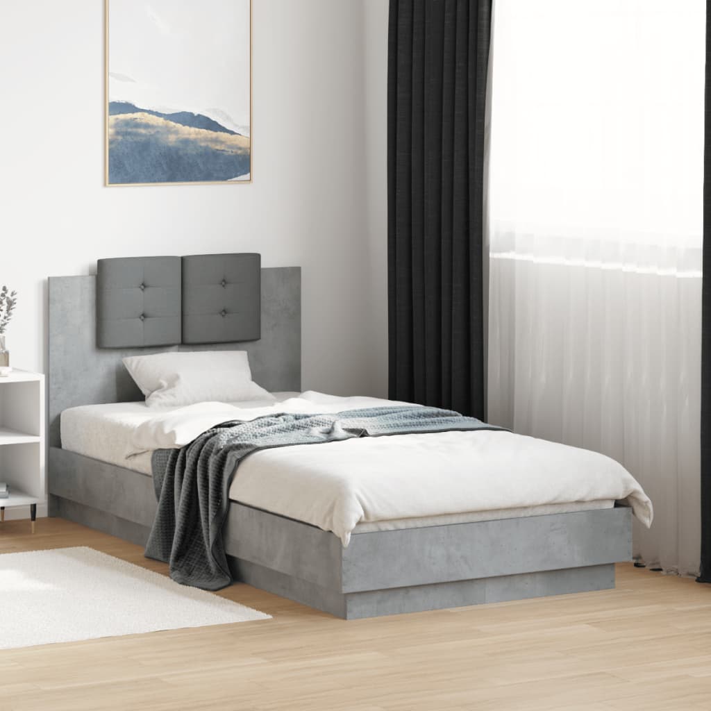 Cadre de lit avec LED sans matelas gris béton 90x190 cm