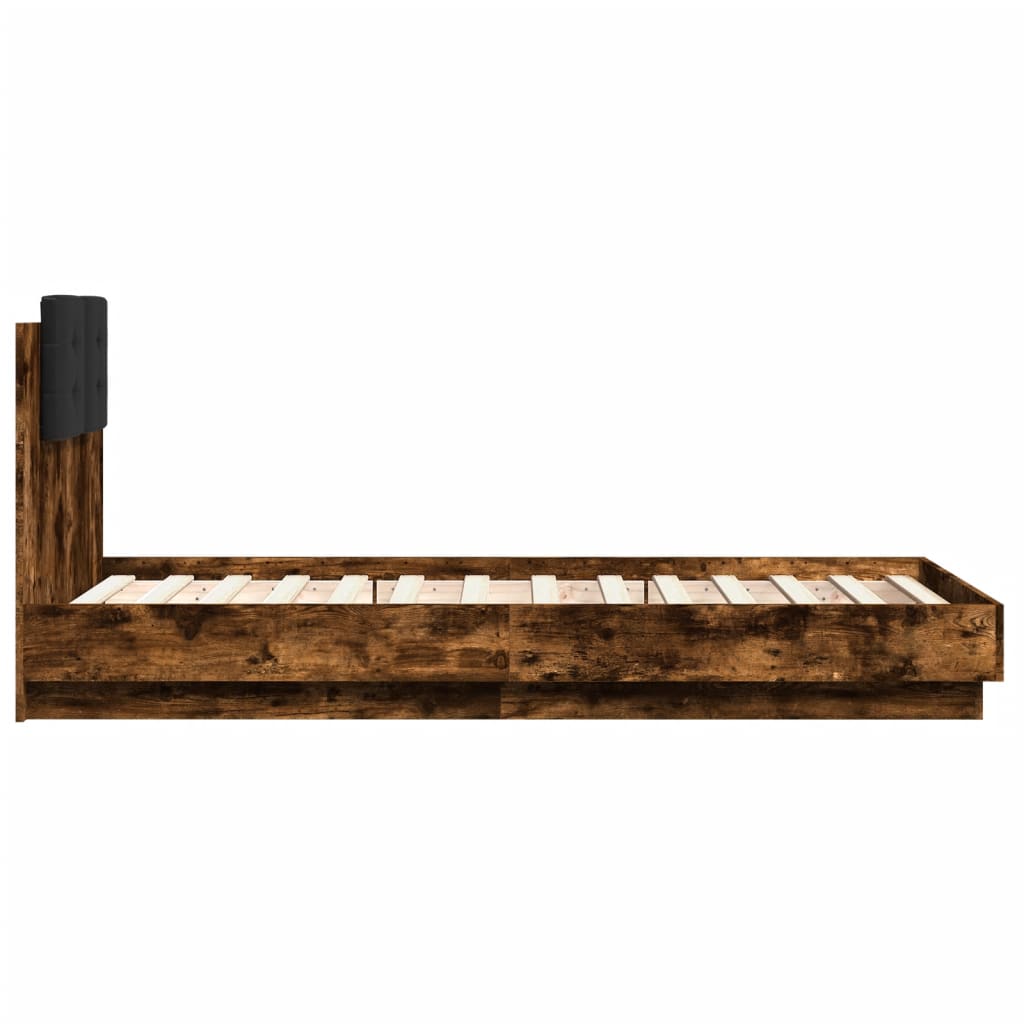 Cadre de lit avec LED sans matelas chêne fumé 90x190 cm