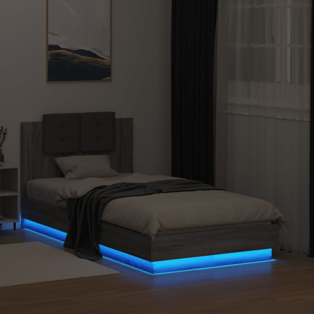 Cadre de lit avec LED sans matelas sonoma gris 90x190 cm