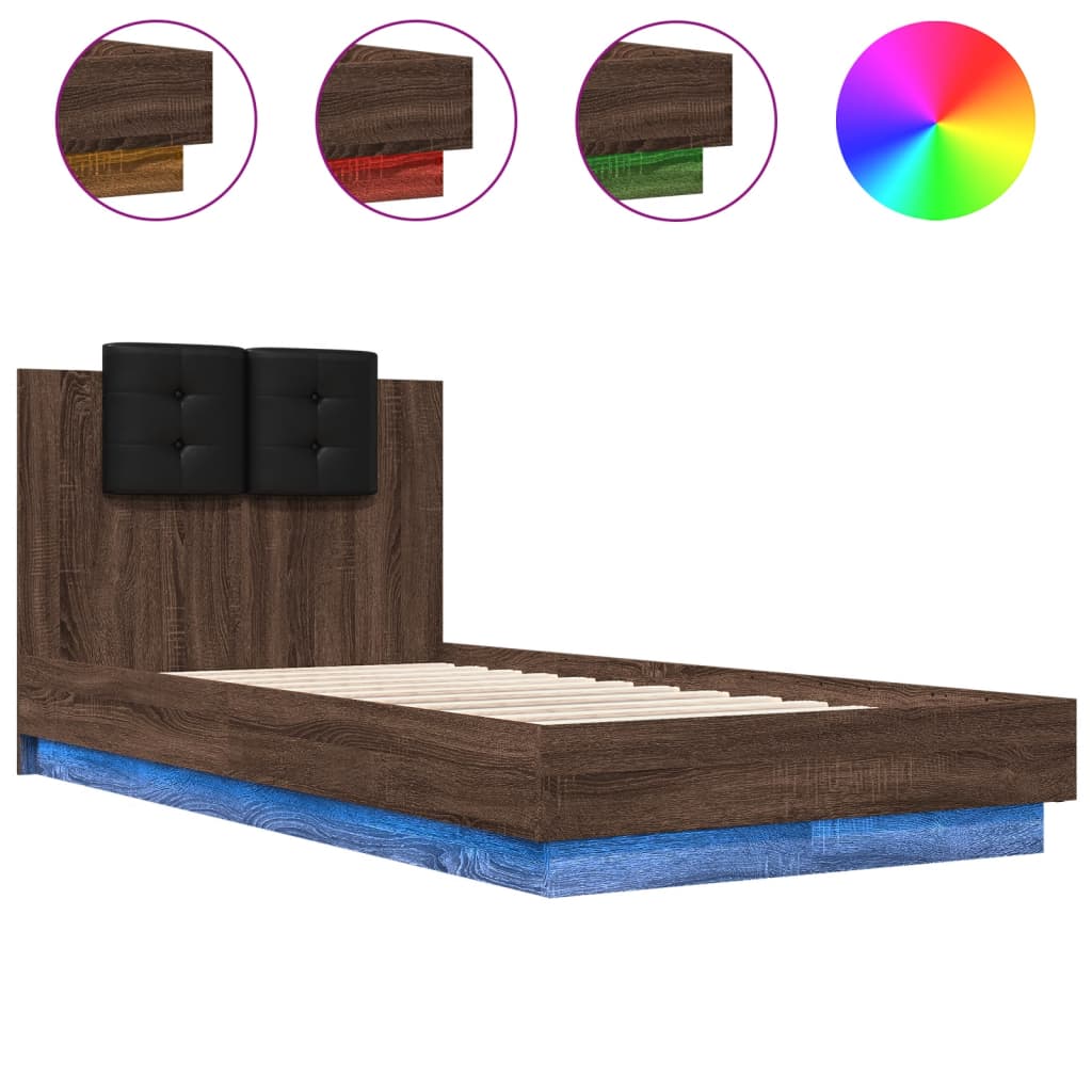 Cadre de lit avec LED sans matelas chêne marron 90x190 cm