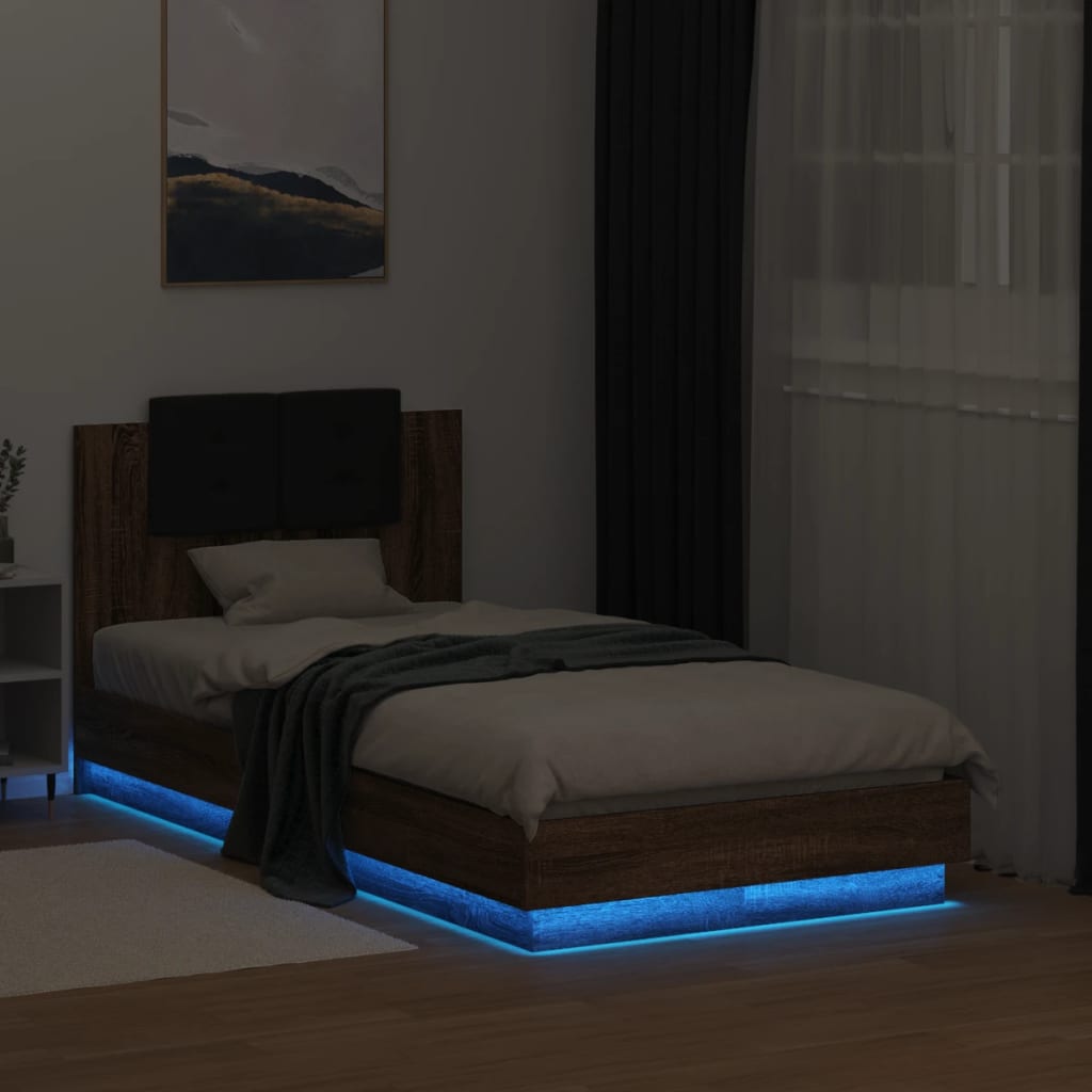 Cadre de lit avec LED sans matelas chêne marron 90x190 cm