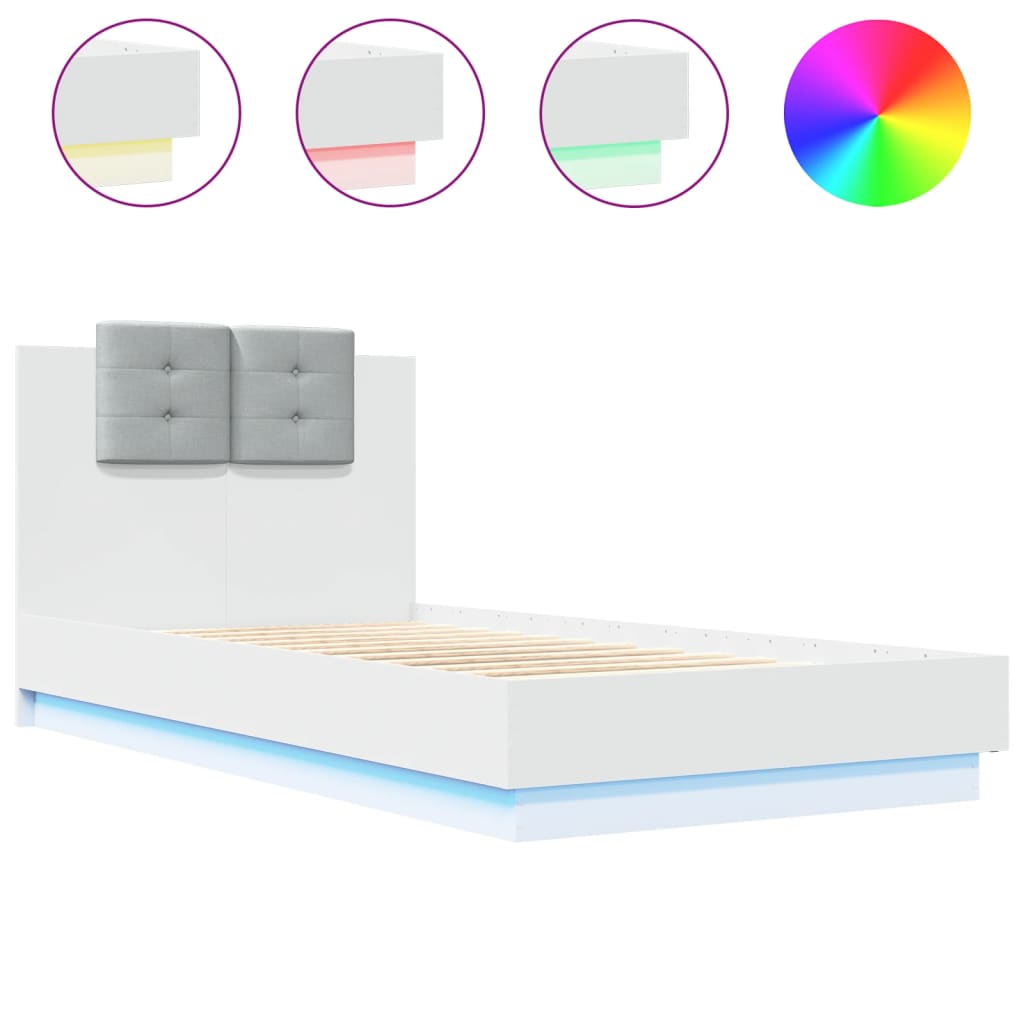 Cadre de lit avec LED sans matelas blanc 75x190 cm