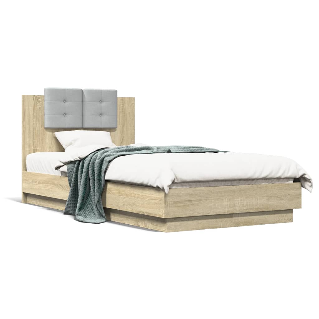 Cadre de lit avec LED sans matelas chêne sonoma 75x190 cm