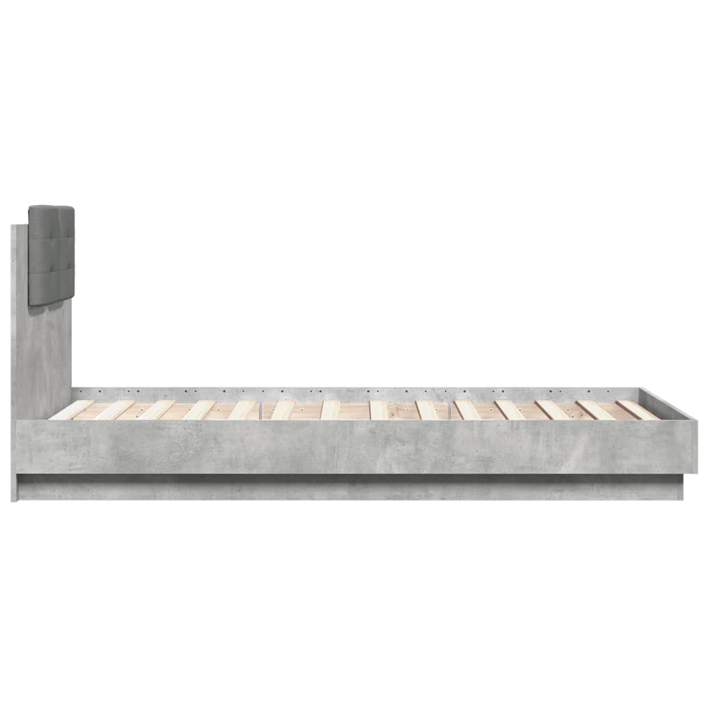 Cadre de lit avec LED sans matelas gris béton 75x190 cm