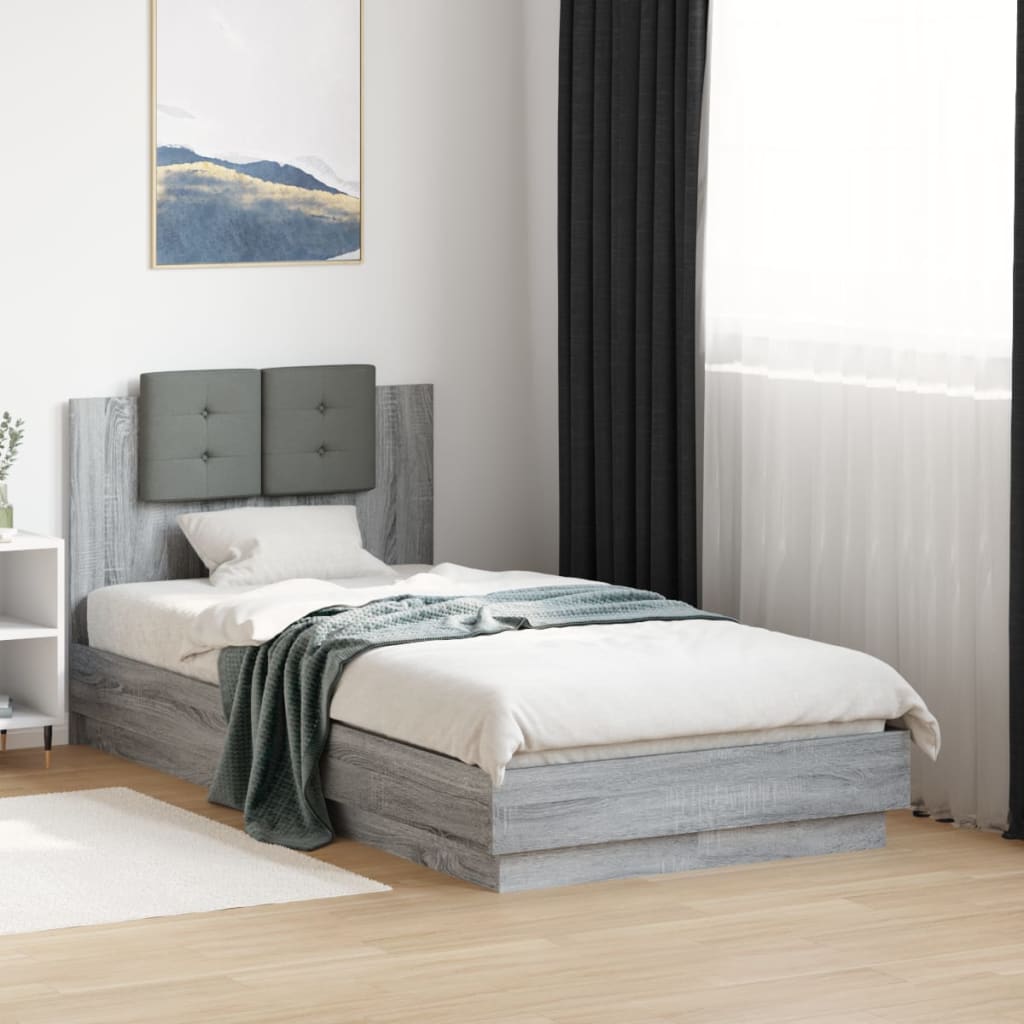 Cadre de lit avec LED sans matelas sonoma gris 75x190 cm