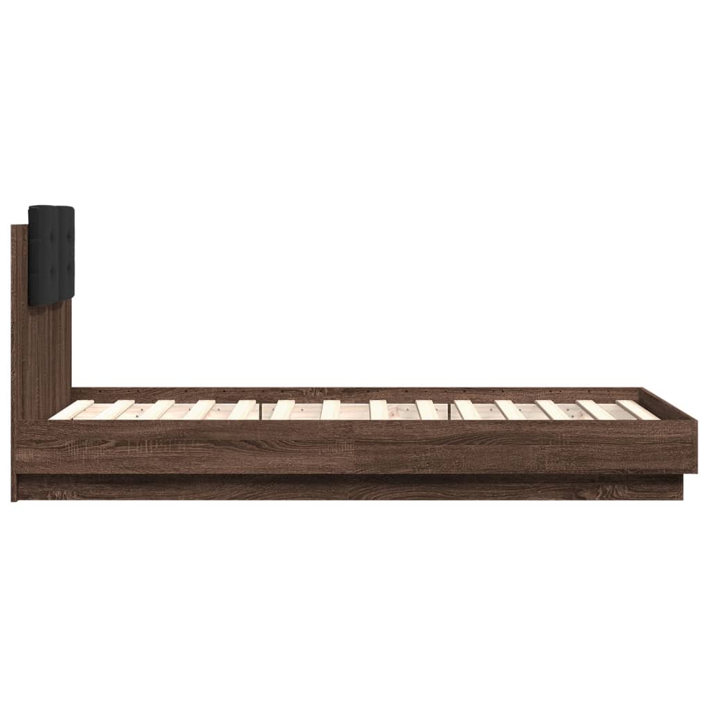 Cadre de lit avec LED sans matelas chêne marron 75x190 cm