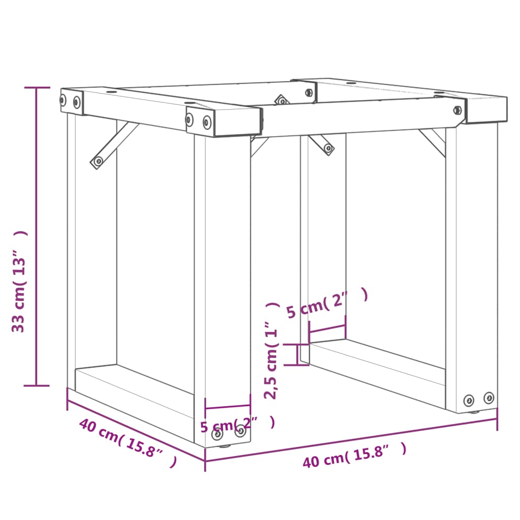 Pieds de table basse cadre en O 40x40x33 cm acier