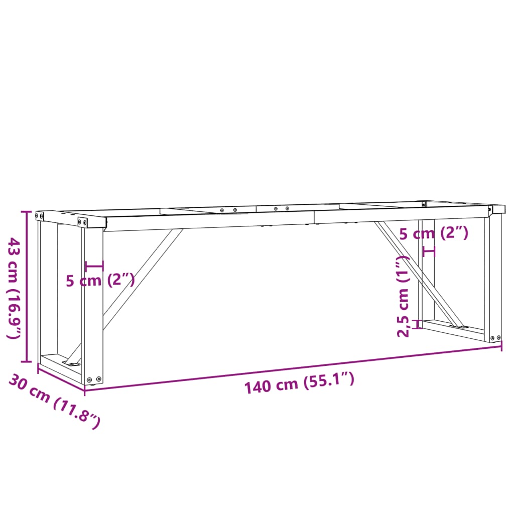 Pieds de table basse cadre en O 140x30x43 cm acier