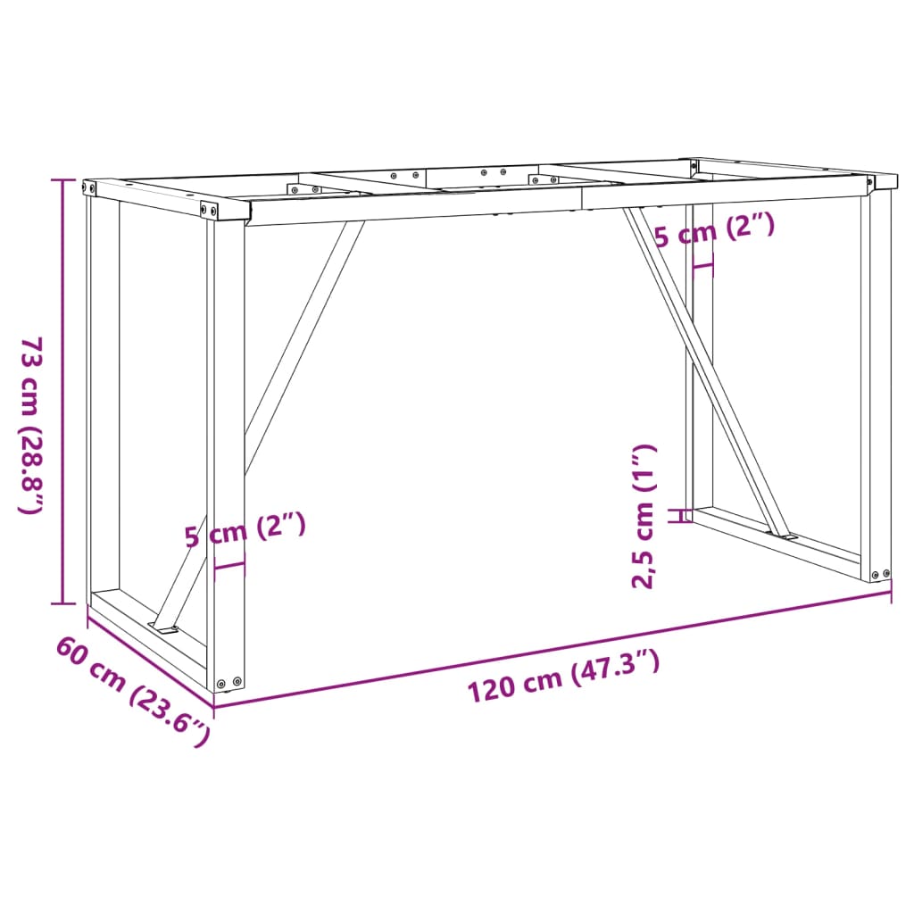 Pieds de table à manger cadre en O 120x60x73 cm acier