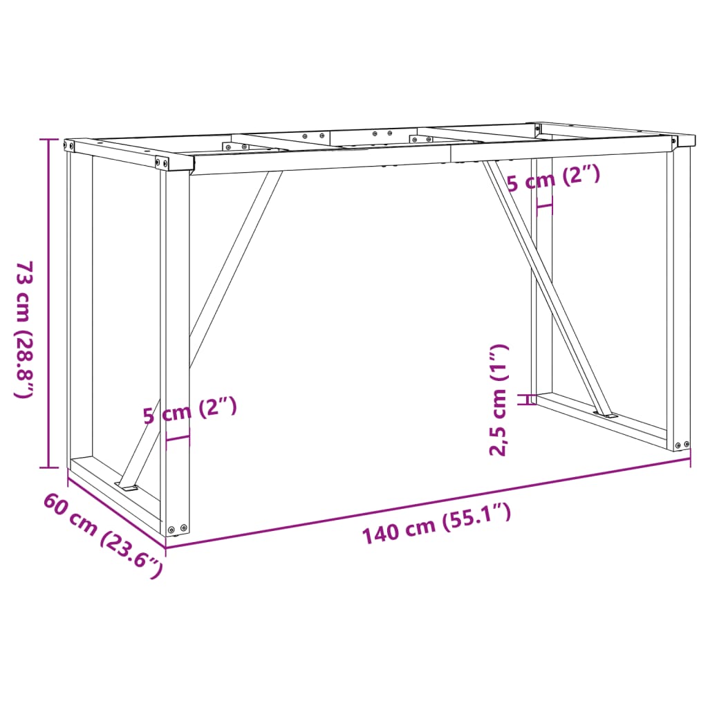 Dining table legs O frame 140x60x73 cm steel