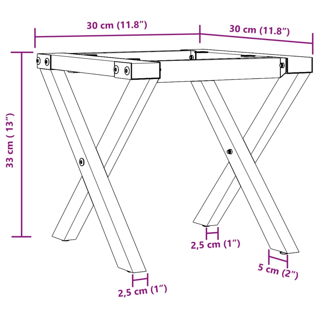 Pieds de table basse cadre en X 30x30x33 cm acier