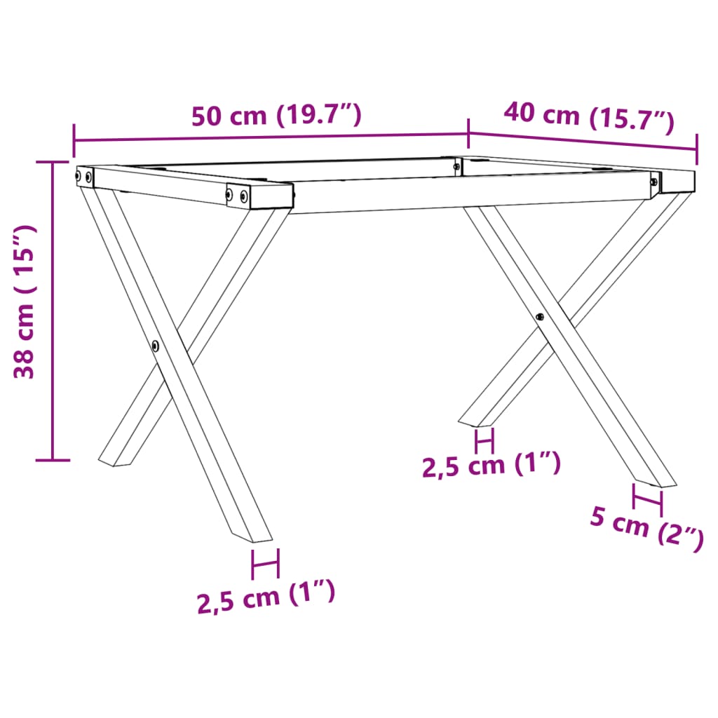 Pieds de table basse cadre en X 50x40x38 cm acier